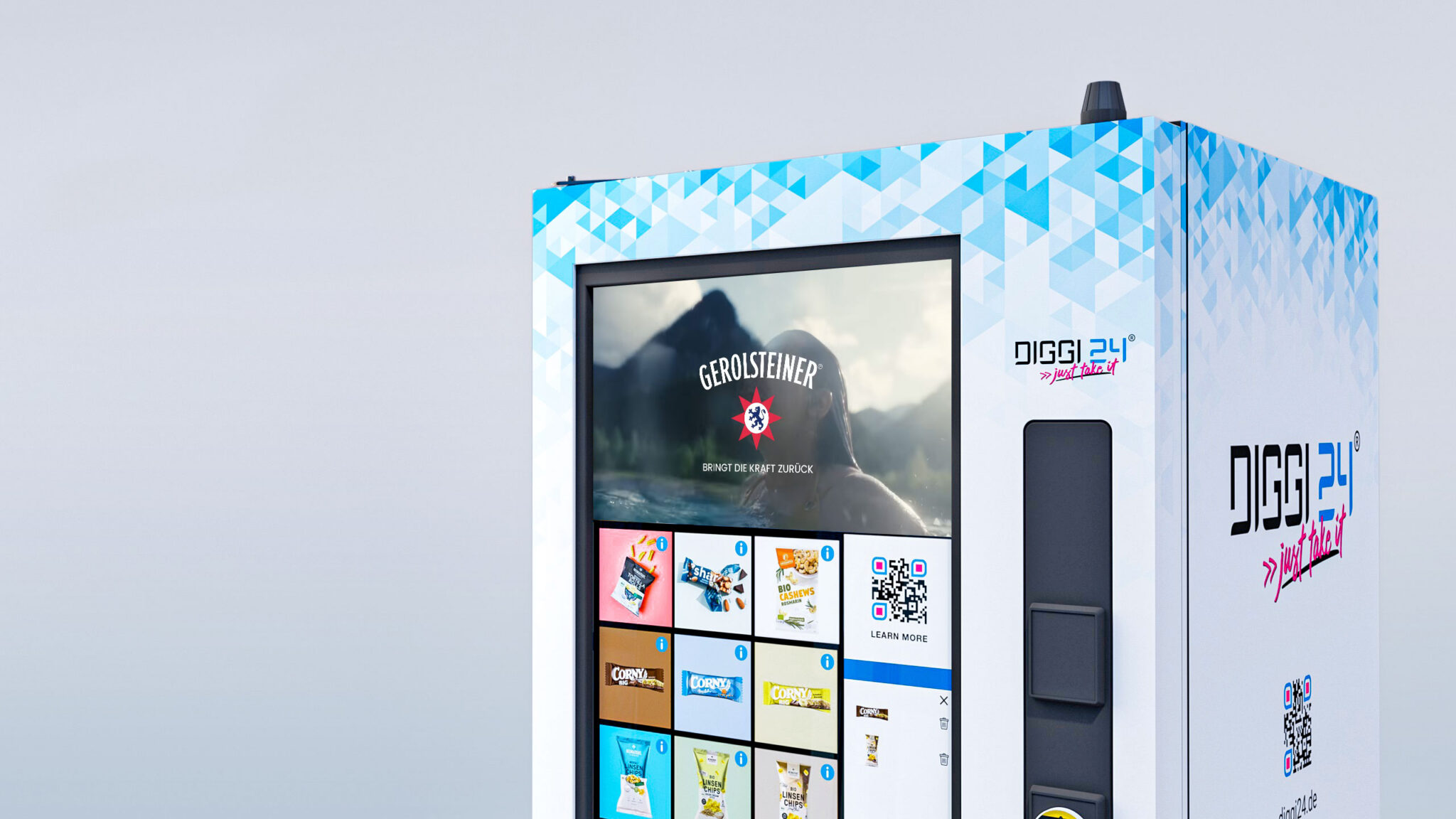 Digitale Außenwerbung (DOOH) auf einem DIGGI 24 Snackautomaten